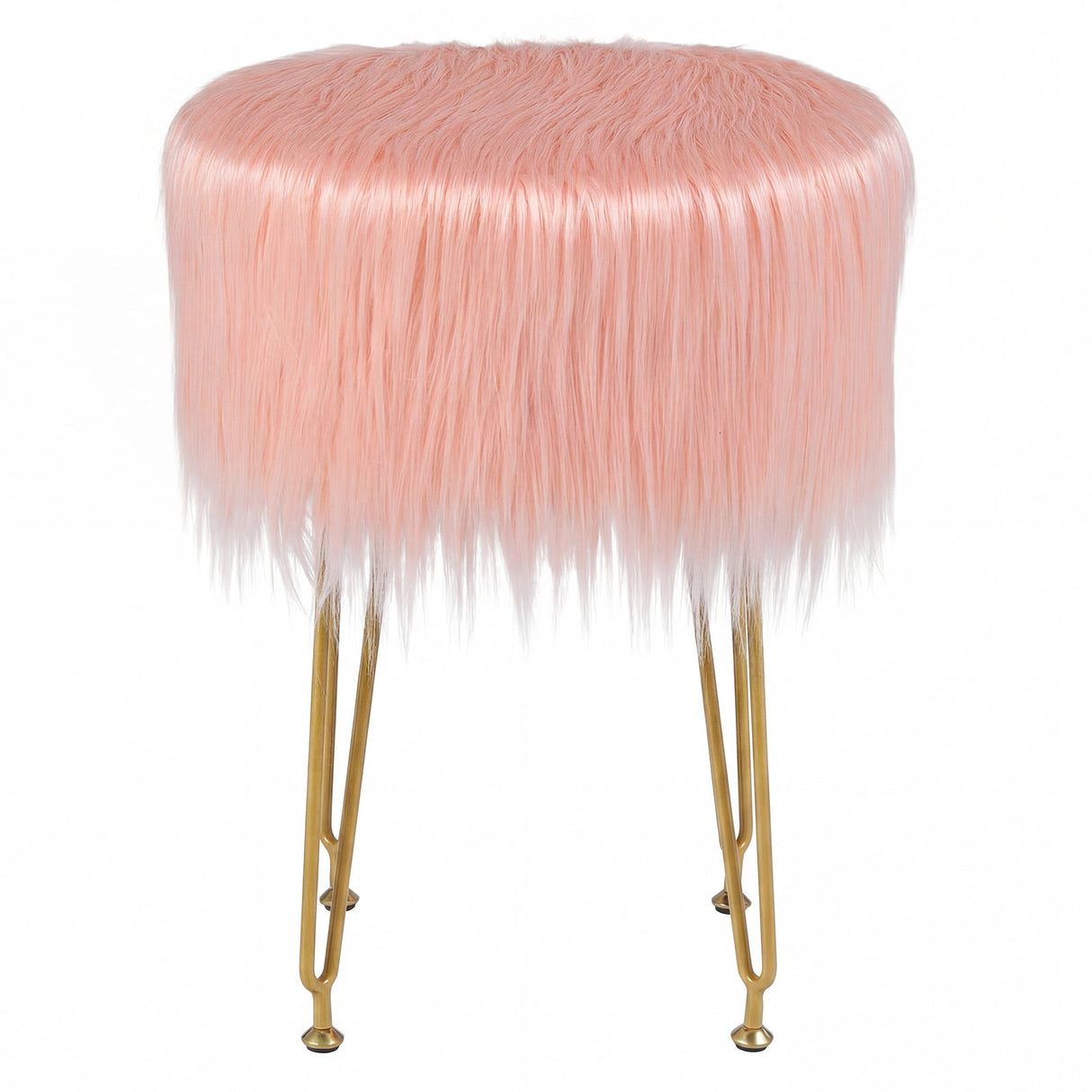 Faux Fur Vanity Stool Chair with Metal Legs for Bedroom and Living Room