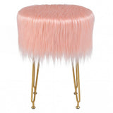 Faux Fur Vanity Stool Chair with Metal Legs for Bedroom and Living Room