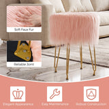 Faux Fur Vanity Stool Chair with Metal Legs for Bedroom and Living Room