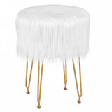 Faux Fur Vanity Stool Chair with Metal Legs for Bedroom and Living Room
