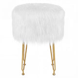 Faux Fur Vanity Stool Chair with Metal Legs for Bedroom and Living Room