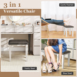 Faux Leather Vanity Stool Chair Set of 2 for Makeup Room and Living Room-Gray and White