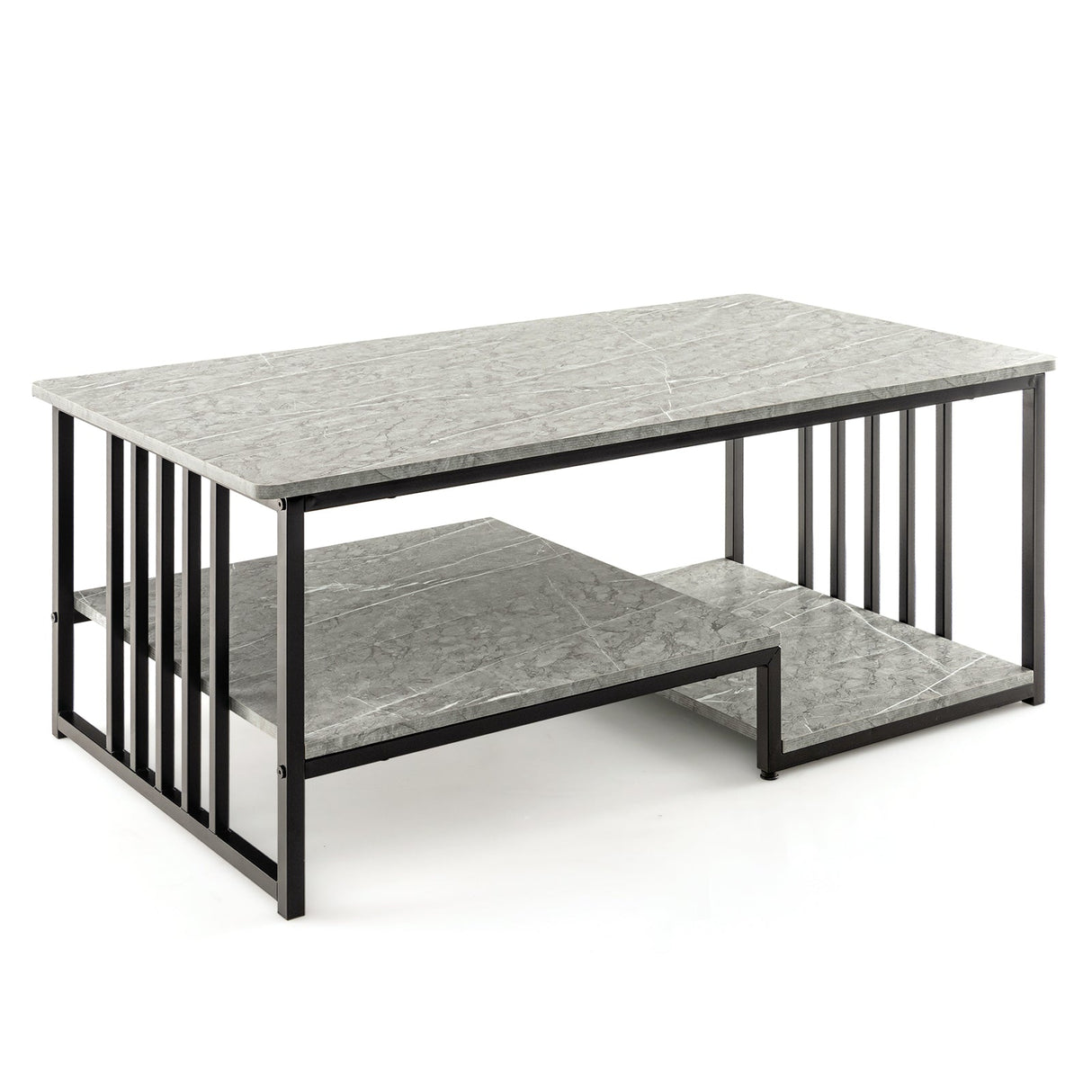 Mesa de centro de imitación mármol con estante de almacenamiento abierto - Gris