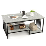 Mesa de centro de imitación mármol con estante de almacenamiento abierto - Gris