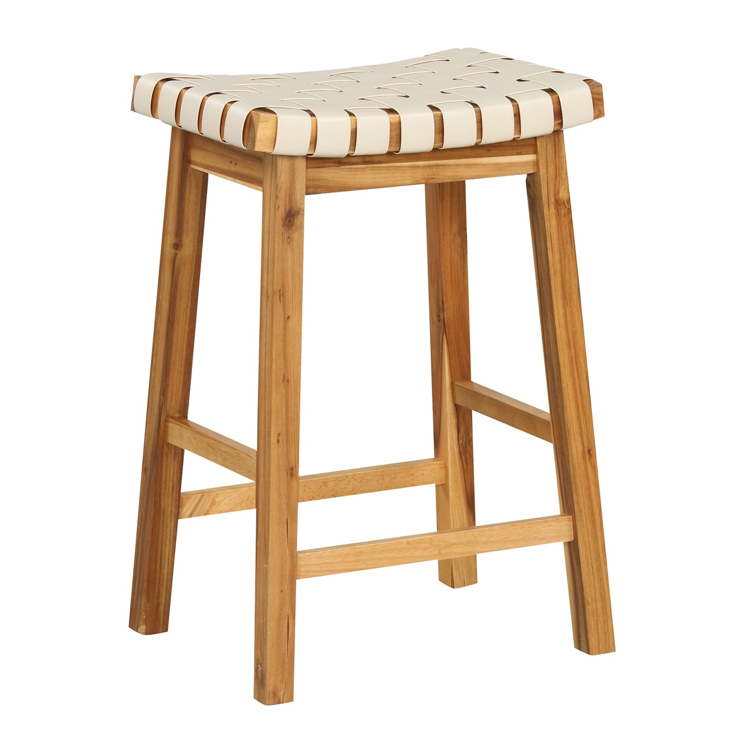 Juego de 2 taburetes de bar de piel sintética con asiento curvo tejido natural