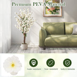 Faux Plum Blossom Plant with White Fabric Flower and Solid Wood Trunk-White