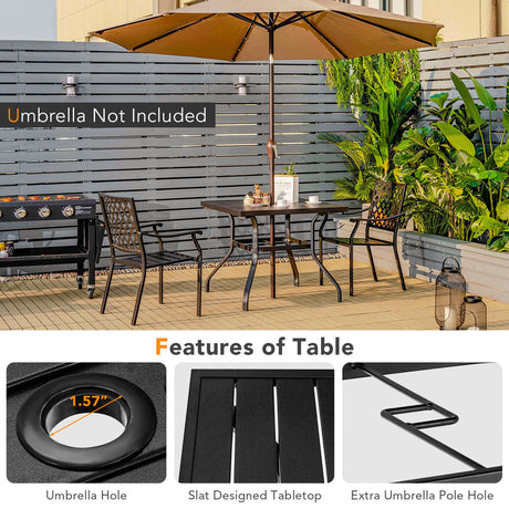 Mesa de comedor cuadrada de patio de 37 pulgadas con orificio para sombrilla