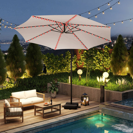 Sombrilla Colgante Solar de 10 Pies con Base y Luces LED