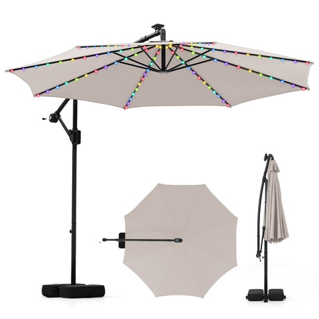 Sombrilla Colgante Solar de 10 Pies con Base y Luces LED