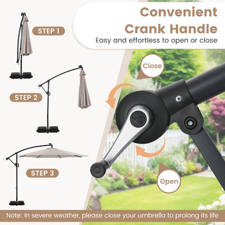Sombrilla Colgante Solar de 10 Pies con Base y Luces LED
