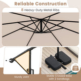 10 Feet Solar Offset Hanging Umbrella with Base and LED Lights