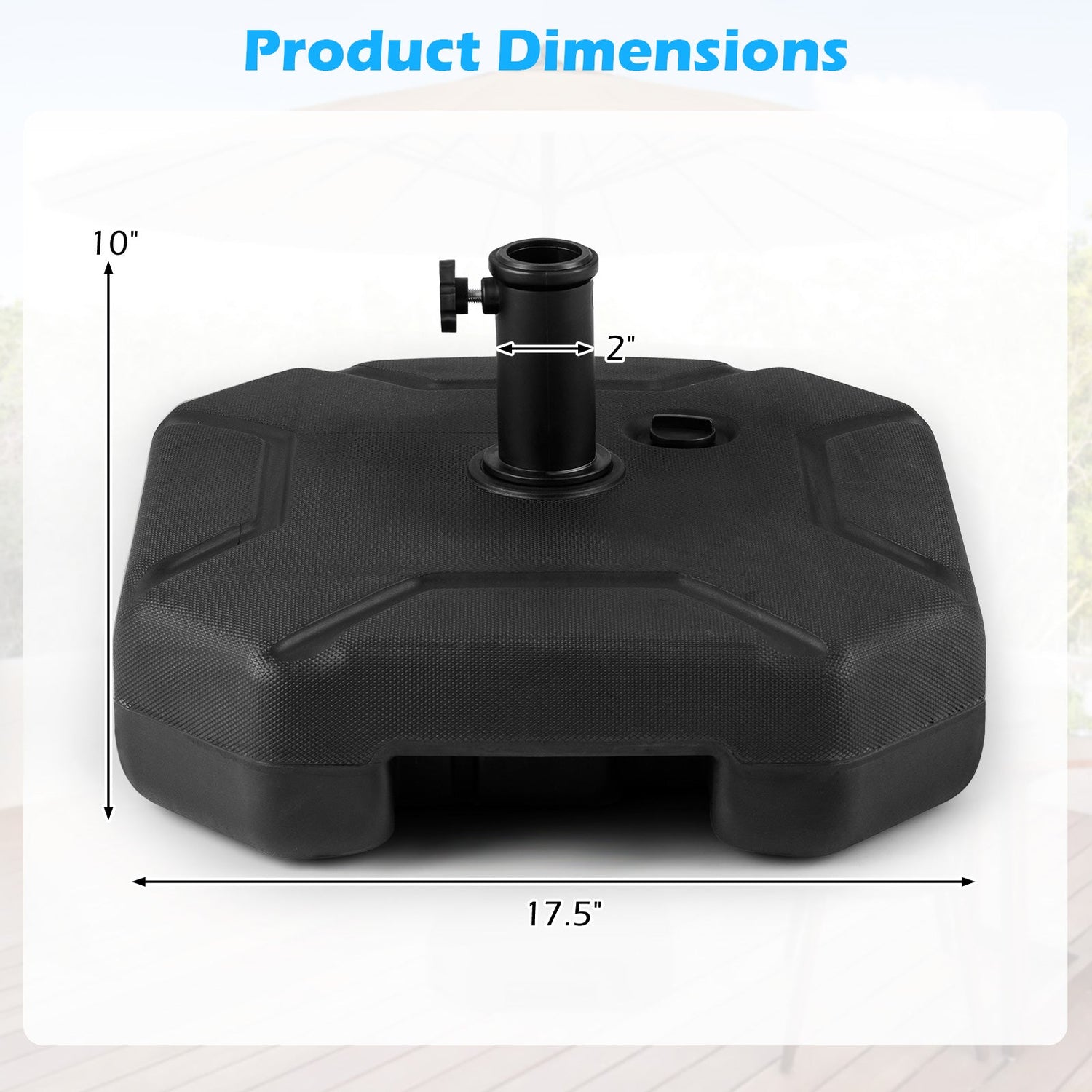 Base para sombrilla rellenable de 17 pulgadas y 88 libras de alta resistencia con asa