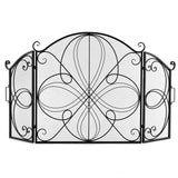 Pantalla de chimenea de 59.5 x 32.5 pulgadas con diseño floral - Negro