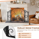 Pantalla de chimenea de 59.5 x 32.5 pulgadas con diseño floral - Negro