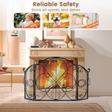 Pantalla de chimenea de 59.5 x 32.5 pulgadas con diseño floral - Negro