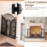 Pantalla de chimenea de 59.5 x 32.5 pulgadas con diseño floral - Negro