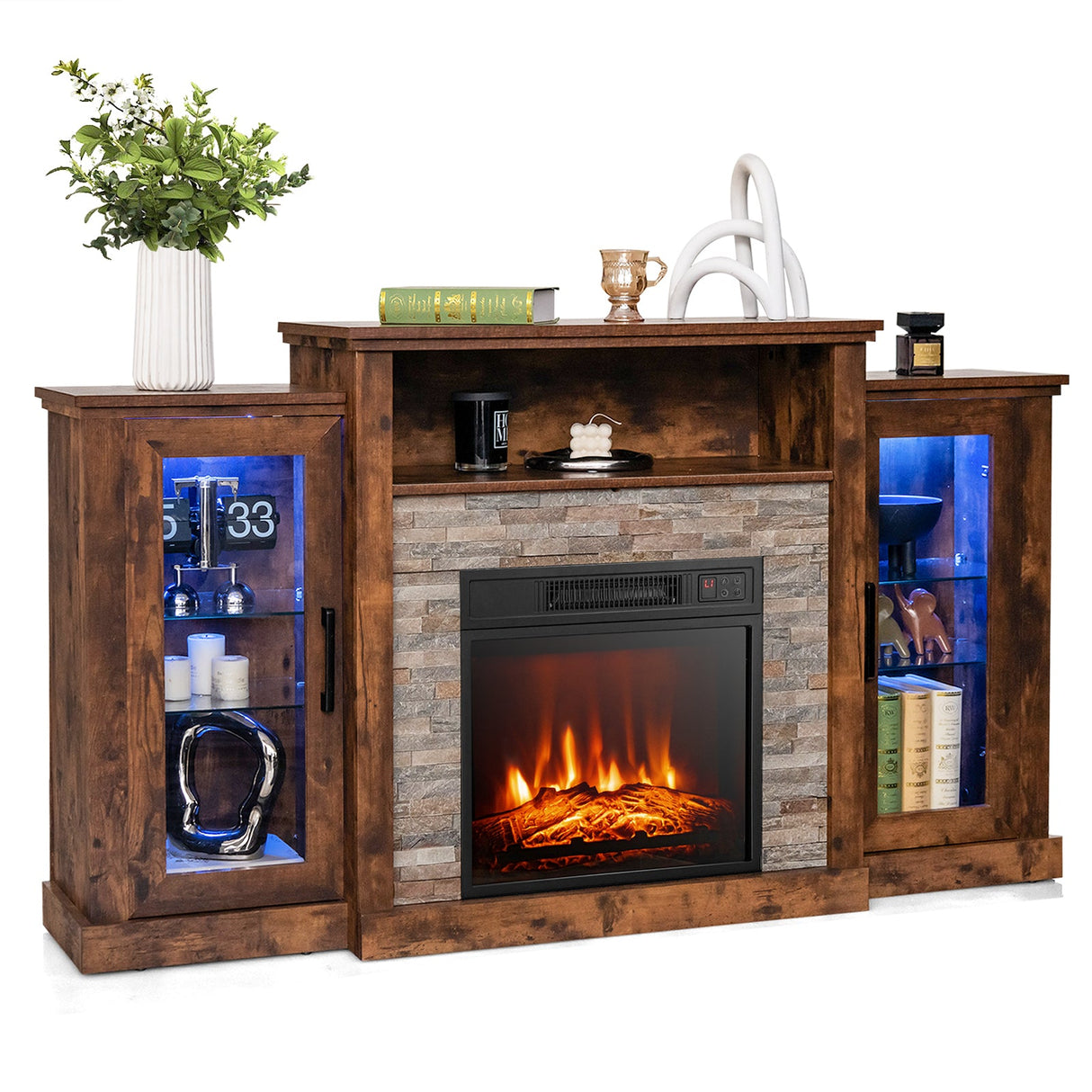 Mueble de TV con chimenea y luces LED de 16 colores para televisores de hasta 65 pulgadas