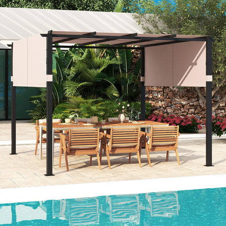 Pérgola de techo plano de 10 x 10 pies con toldo retráctil para jardín, piscina, porche y patio trasero
