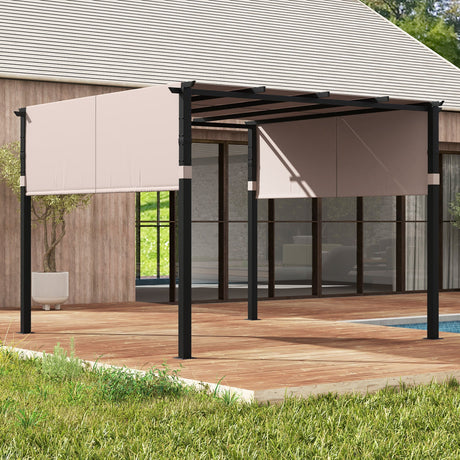 Pérgola de techo plano de 10 x 10 pies con toldo retráctil para jardín, piscina, porche y patio trasero