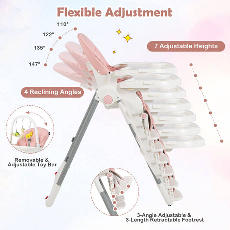 Trona Plegable 4 en 1 para Bebés con 7 Alturas Ajustables y Barra de Juguetes Gratis