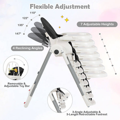Trona Plegable 4 en 1 para Bebés con 7 Alturas Ajustables y Barra de Juguetes Gratis