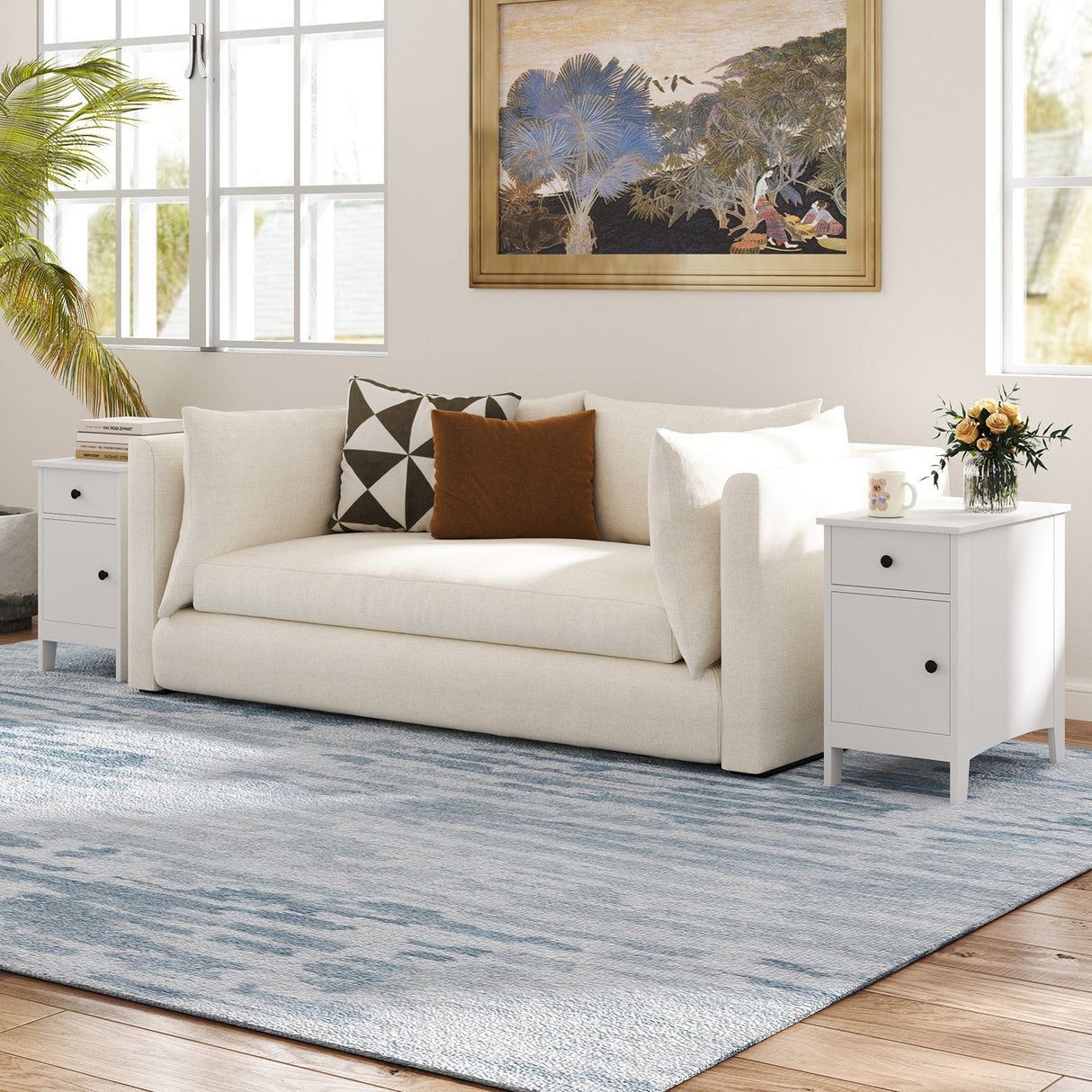 Mesa Auxiliar Elevable con Estación de Carga Puertos USB Enchufes y Cajón