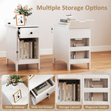 Mesa Auxiliar Elevable con Estación de Carga Puertos USB Enchufes y Cajón