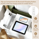 Mesa Auxiliar Elevable con Estación de Carga Puertos USB Enchufes y Cajón