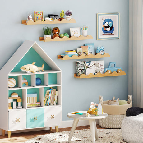 Juego de 4 estantes de pared para libros infantiles de 24 pulgadas - repisa para cuadros - Natural