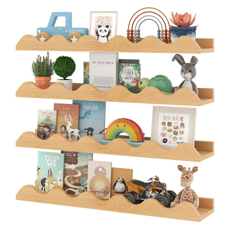 Juego de 4 estantes de pared para libros infantiles de 24 pulgadas - repisa para cuadros - Natural