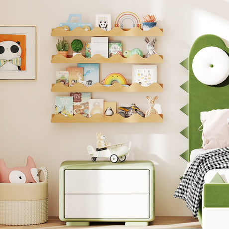 Juego de 4 estantes de pared para libros infantiles de 24 pulgadas - repisa para cuadros - Natural