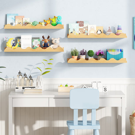 Juego de 4 estantes de pared para libros infantiles de 24 pulgadas - repisa para cuadros - Natural
