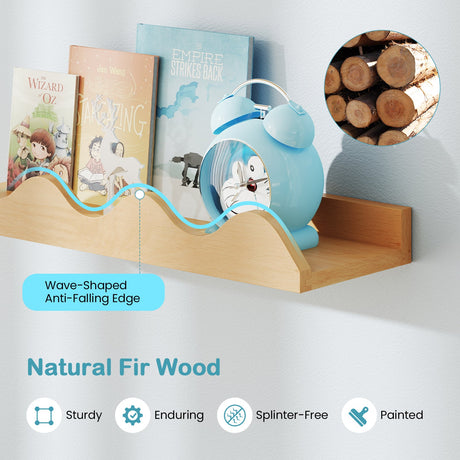 Juego de 4 estantes de pared para libros infantiles de 24 pulgadas - repisa para cuadros - Natural