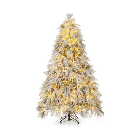 4.5/6/7 Feet Pre-Lit Snow Flocked Christmas Tree with Warm White LED Lights