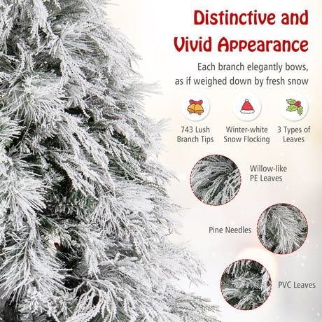 4.5/6/7 Feet Pre-Lit Snow Flocked Christmas Tree with Warm White LED Lights