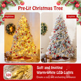 Árbol de Navidad preiluminado de 4.5/6/7 pies con nieve y luces LED cálidas