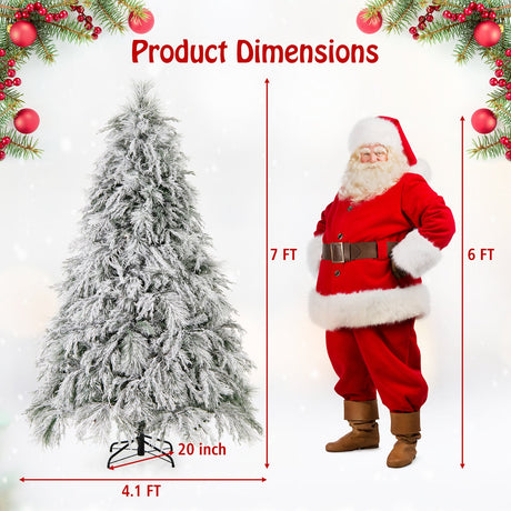 4.5/6/7 Feet Pre-Lit Snow Flocked Christmas Tree with Warm White LED Lights