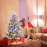 Árbol de Navidad floculante de 7 pies con 8 modos de iluminación y luces LED multicolor