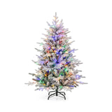 Árbol de Navidad floculante de 7 pies con 8 modos de iluminación y luces LED multicolor