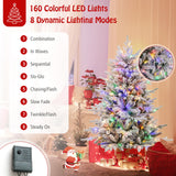 Árbol de Navidad floculante de 7 pies con 8 modos de iluminación y luces LED multicolor