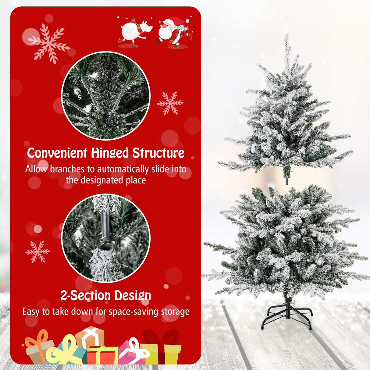 Árbol de Navidad floculante de 7 pies con 8 modos de iluminación y luces LED multicolor