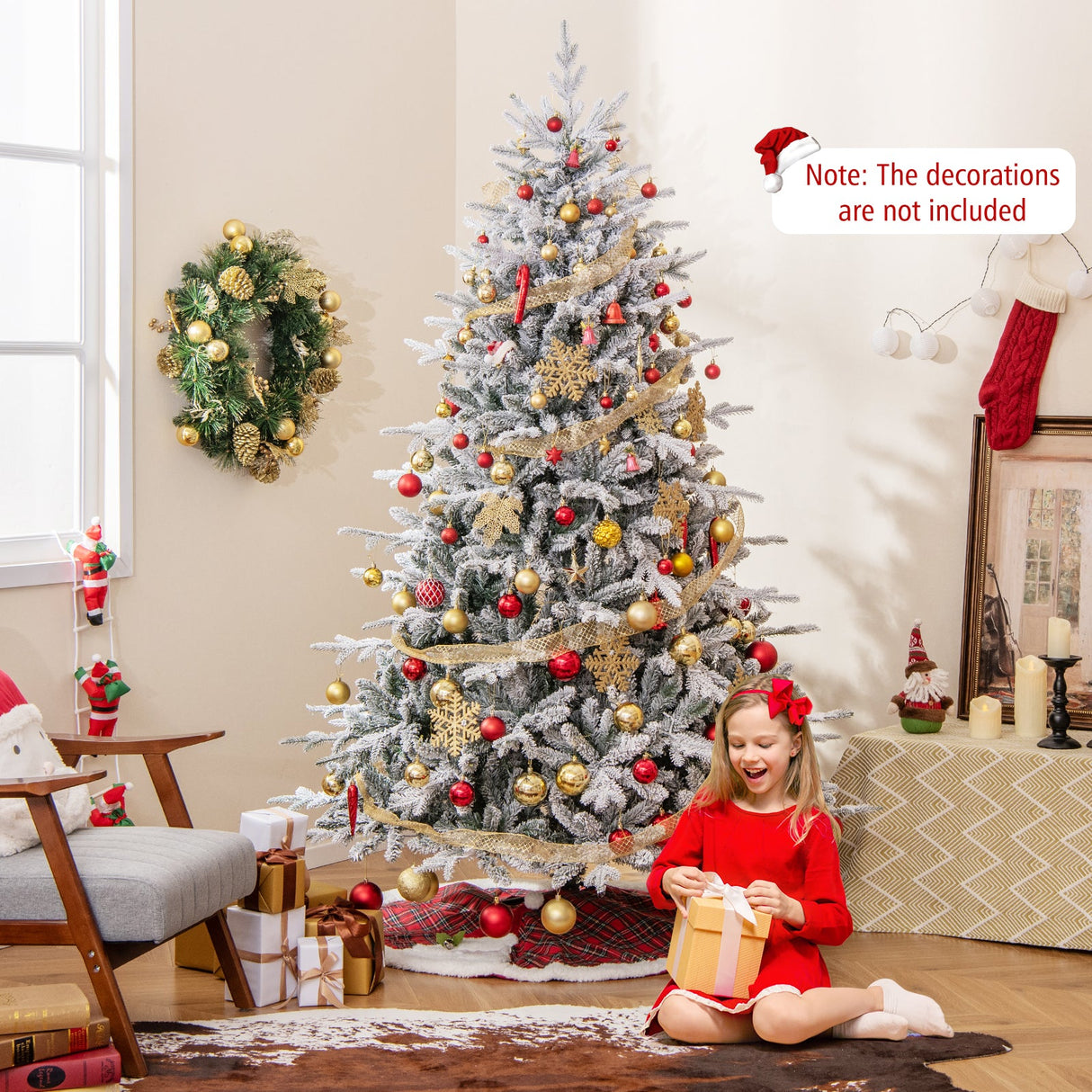 Árbol de Navidad floculante de 7 pies con 8 modos de iluminación y luces LED multicolor