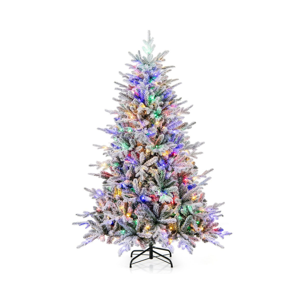 Árbol de Navidad floculante de 7 pies con 8 modos de iluminación y luces LED multicolor