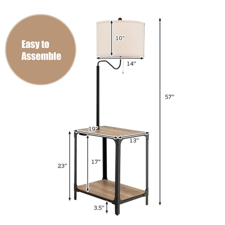 Lámpara de pie giratoria 360° con mesa auxiliar y puertos de carga USB