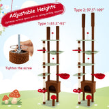Árbol para gatos ajustable de suelo a techo con temática de hongos, condominio y hamaca, marrón