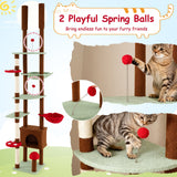 Árbol para gatos ajustable de suelo a techo con temática de hongos, condominio y hamaca, marrón