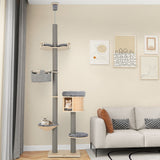Árbol para gatos de 6 niveles de suelo a techo, altura ajustable de 100-110 pulgadas-Natural