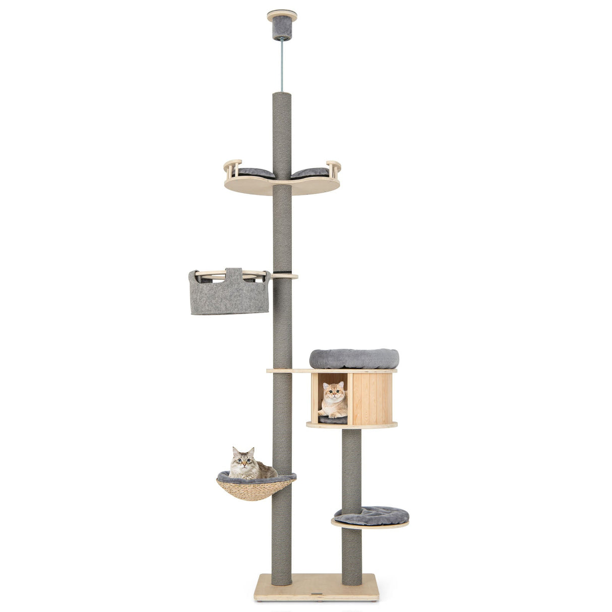 Árbol para gatos de 6 niveles de suelo a techo, altura ajustable de 100-110 pulgadas-Natural