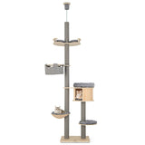 Árbol para gatos de 6 niveles de suelo a techo, altura ajustable de 100-110 pulgadas-Natural