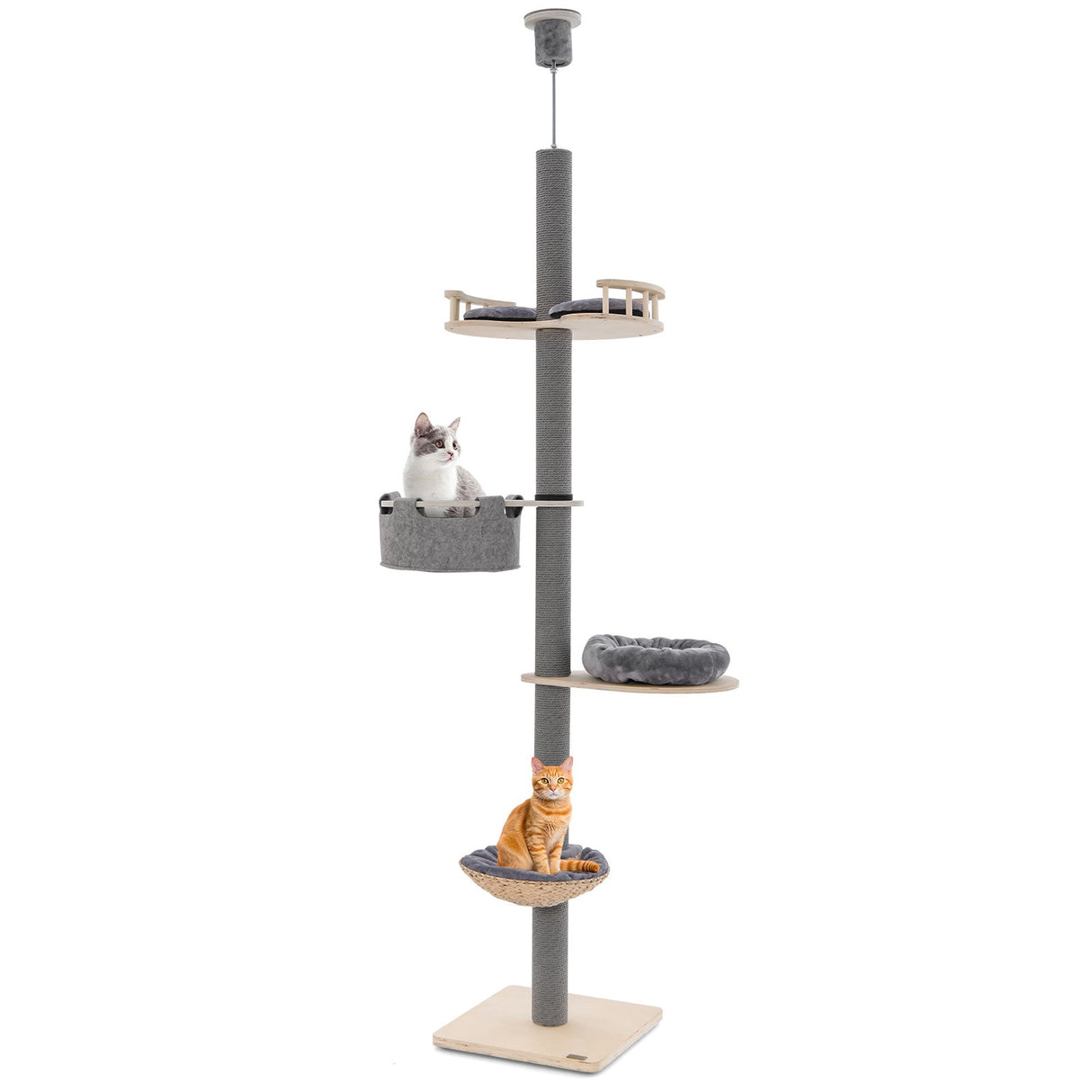 Árbol para gatos de piso a techo con altura ajustable de 93 a 107 pulgadas - Gris
